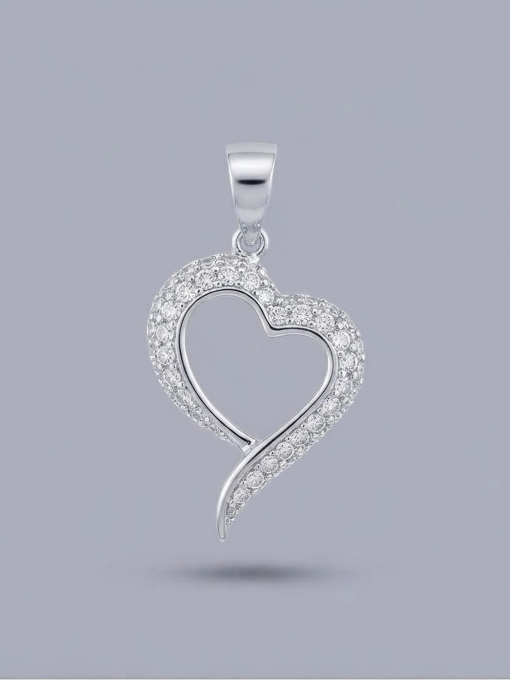 925 Sterling Silver Pavé CZ Open Heart Pendant Unworn